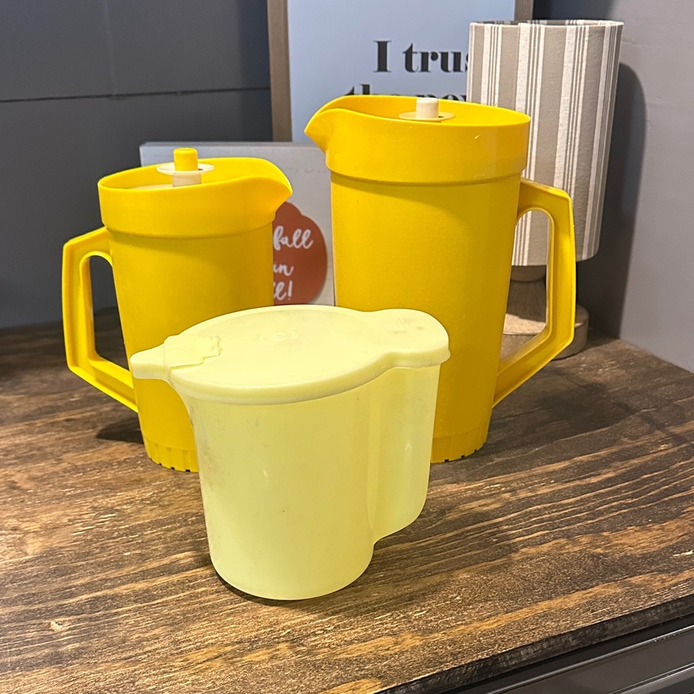 Mustard Yellow and Cream Antique Tupperware Pitcher Set